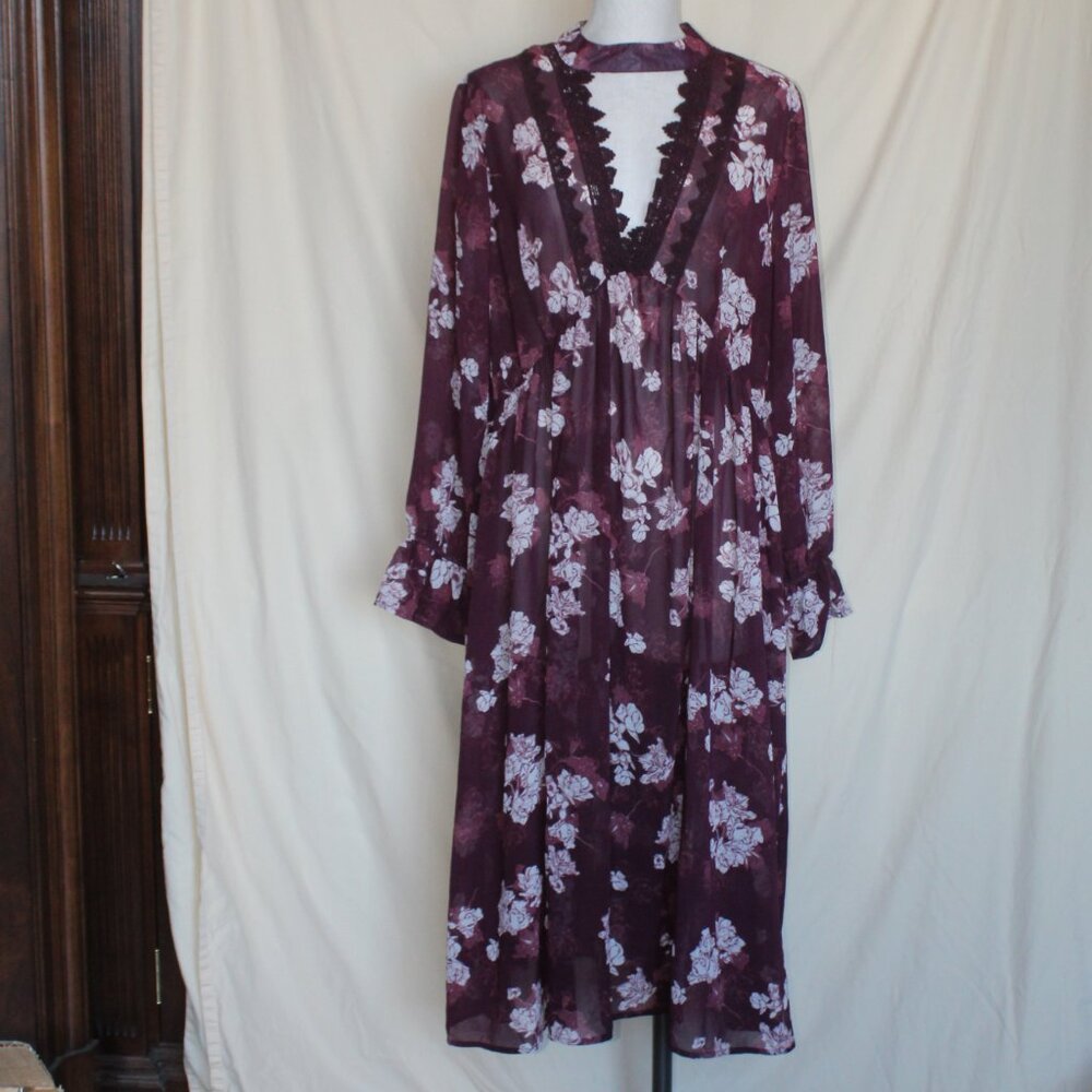 Clover + Scout Maroon Floral Peasant Dress
